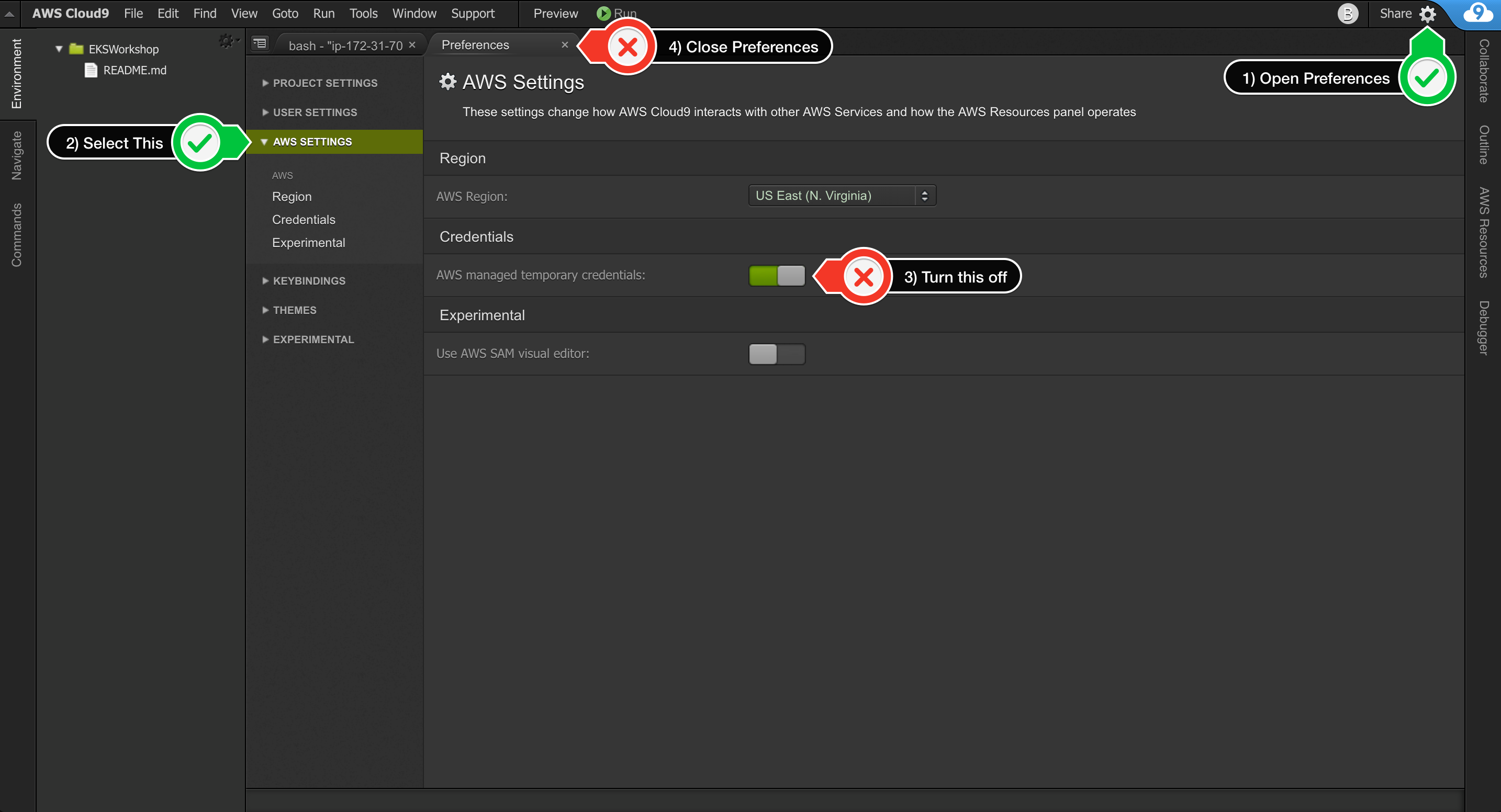 Cloud9 AWS settings