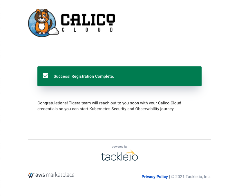 Calico Cloud Sign Up Confirmation